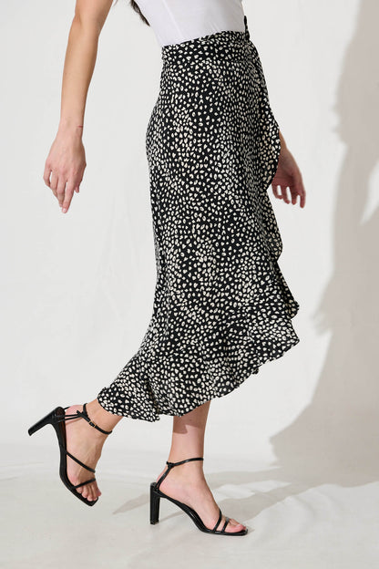 Paramour Midi Wrap Skirt in Black with White Speckle