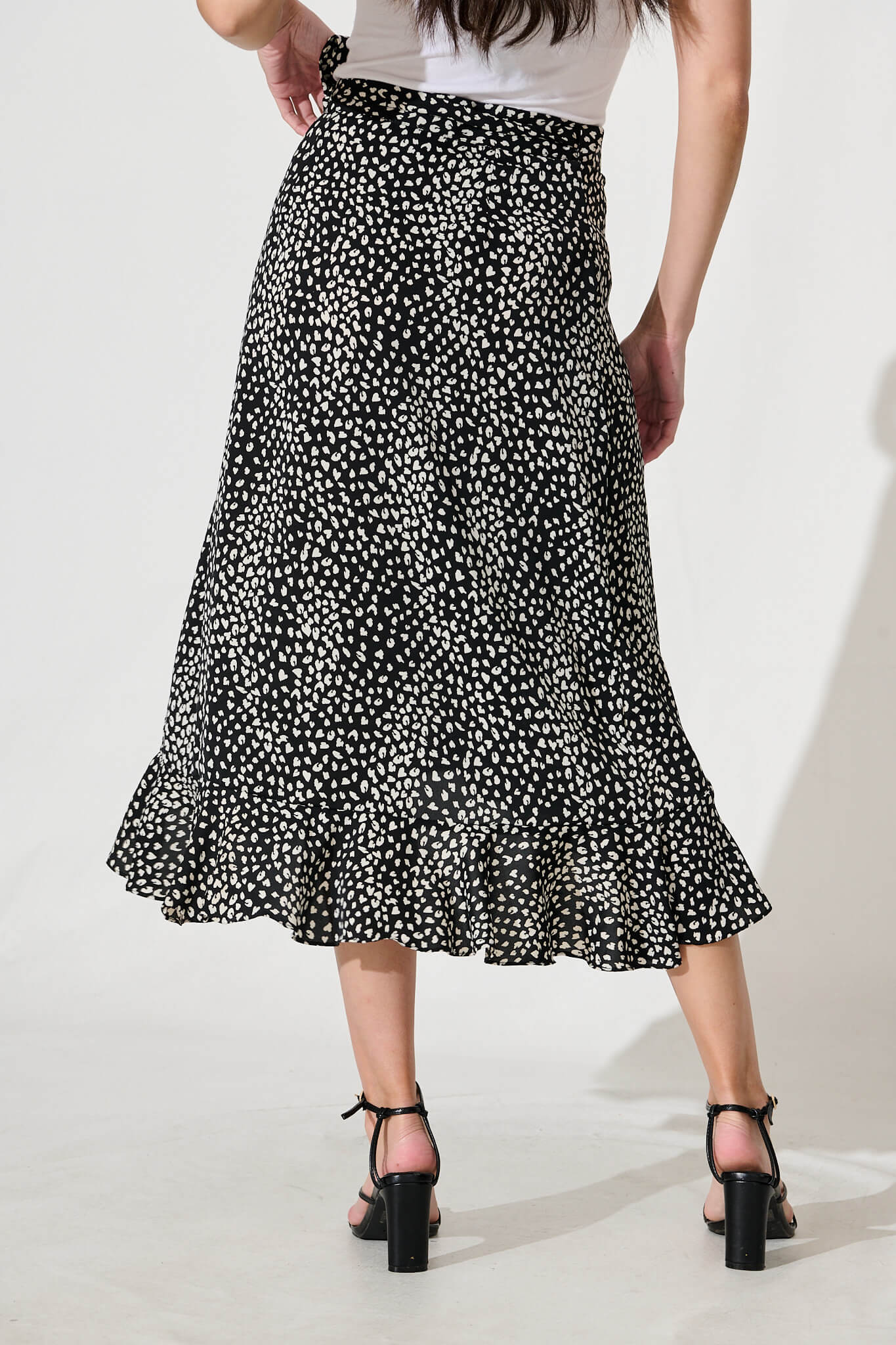 Paramour Midi Wrap Skirt in Black with White Speckle