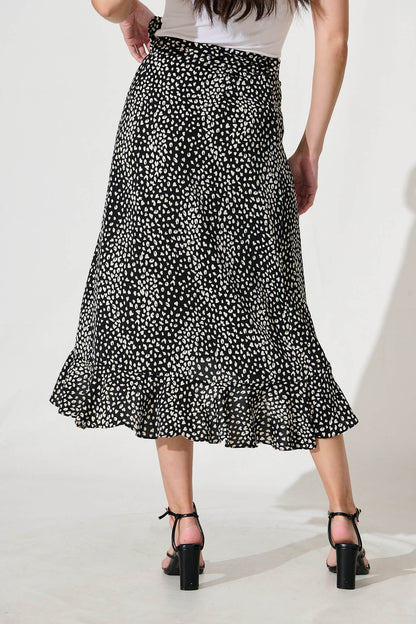 Paramour Midi Wrap Skirt in Black with White Speckle