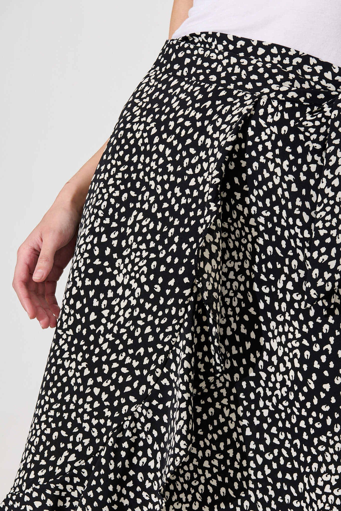 Paramour Midi Wrap Skirt in Black with White Speckle