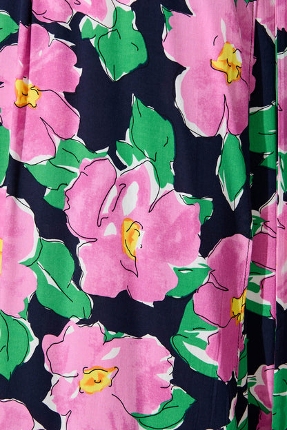 Naira Midi Wrap Dress in Black and Purple Floral