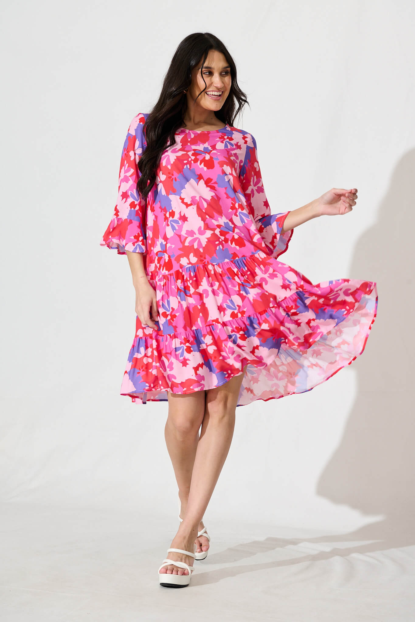 Eva Smock Dress in Pink and Purple Floral