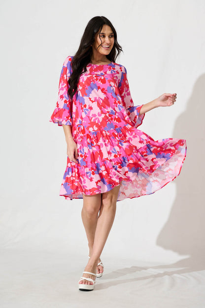 Eva Smock Dress in Pink and Purple Floral