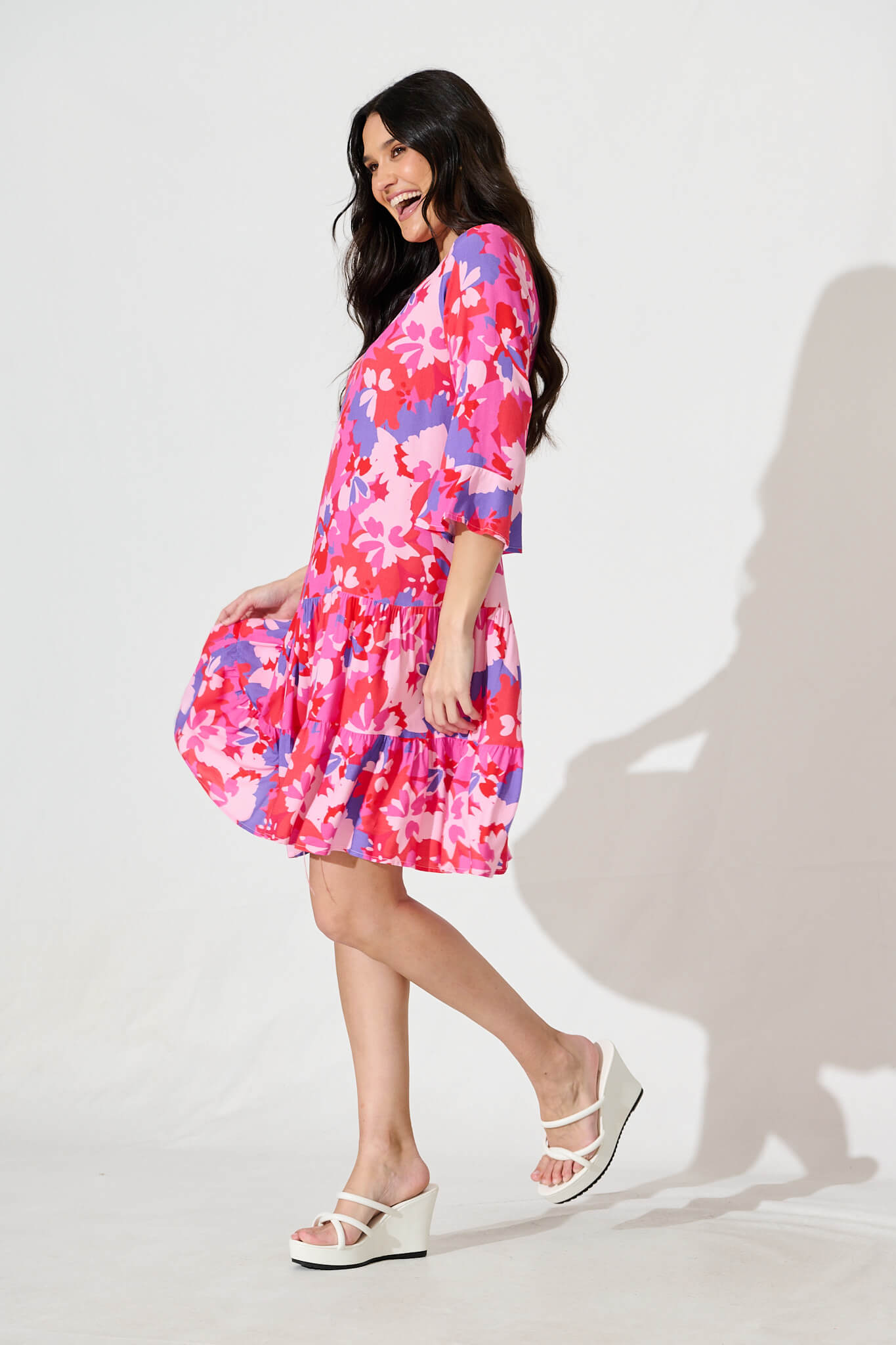 Eva Smock Dress in Pink and Purple Floral