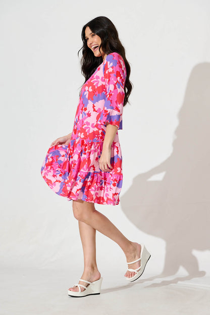 Eva Smock Dress in Pink and Purple Floral