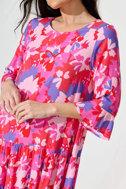 Eva Smock Dress in Pink and Purple Floral