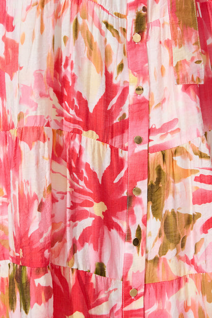 Buon Giorno Maxi Shirt Dress in Red with Multi Floral Print