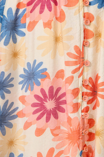 Jocely Midi Dress In Cream with Tangerine Floral