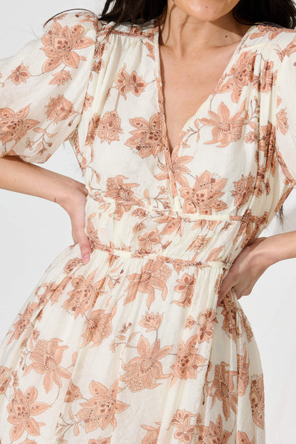 Sabalana Dress in Cream with Coffee Floral