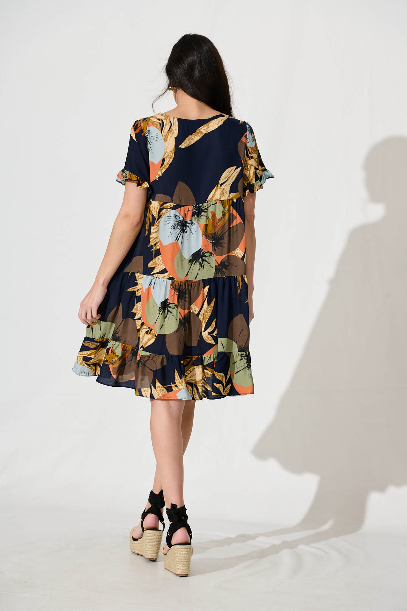 Jacklyn Smock Dress in Navy Multi Graphic Print