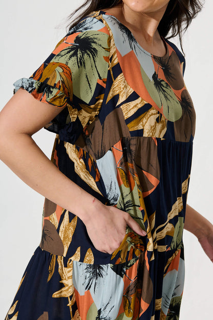 Jacklyn Smock Dress in Navy Multi Graphic Print