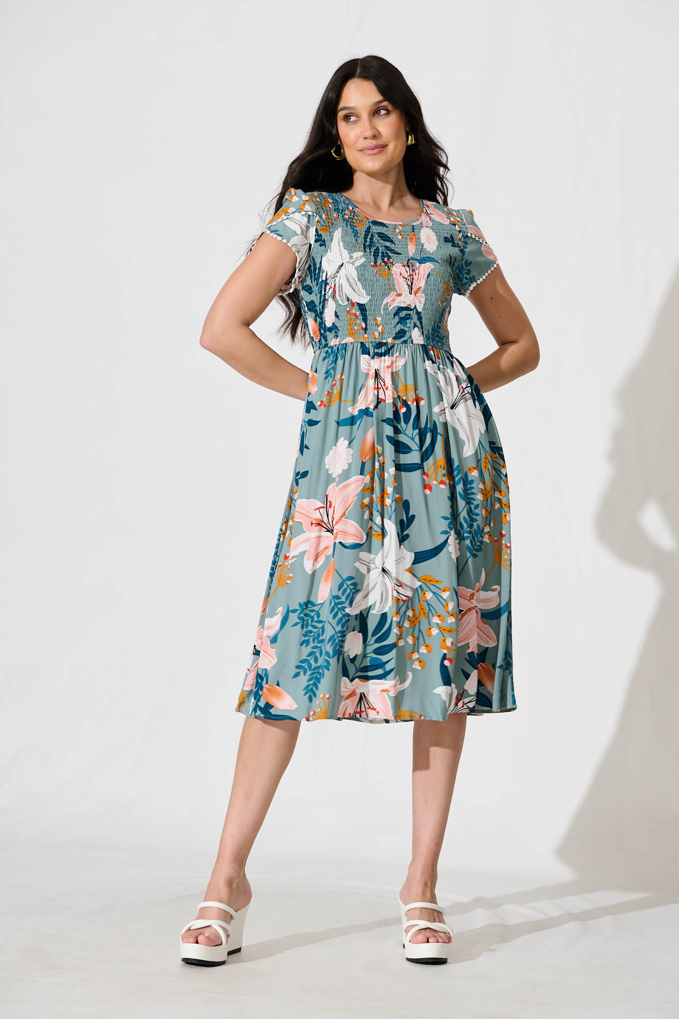 Clarke Midi Dress in Sage Multi Floral