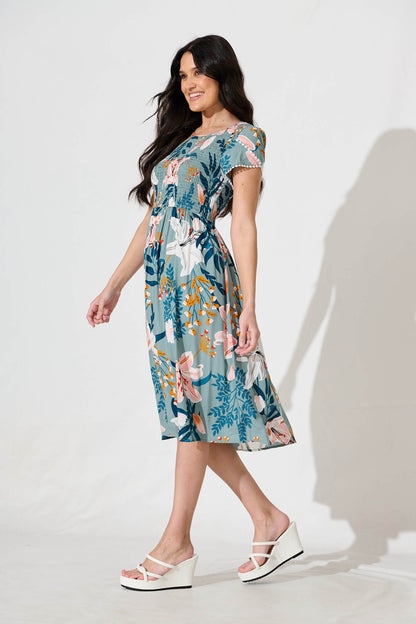 Clarke Midi Dress in Sage Multi Floral