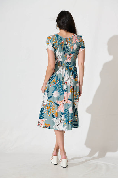 Clarke Midi Dress in Sage Multi Floral
