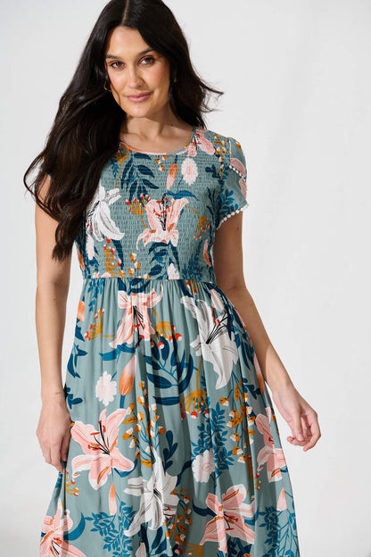 Clarke Midi Dress in Sage Multi Floral