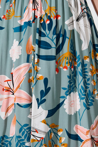 Clarke Midi Dress in Sage Multi Floral