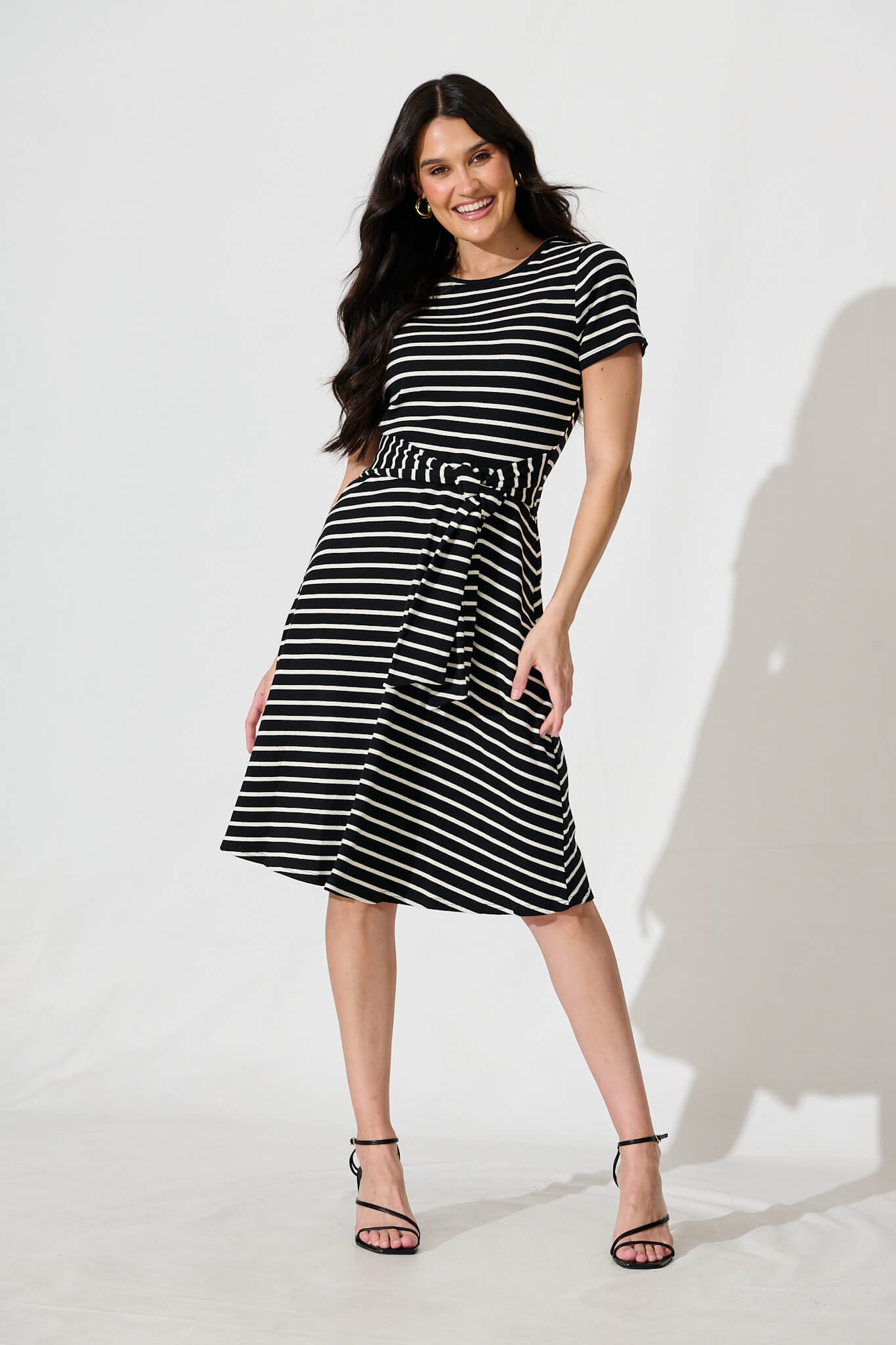 Natuna Midi Dress in Black and White Stripe