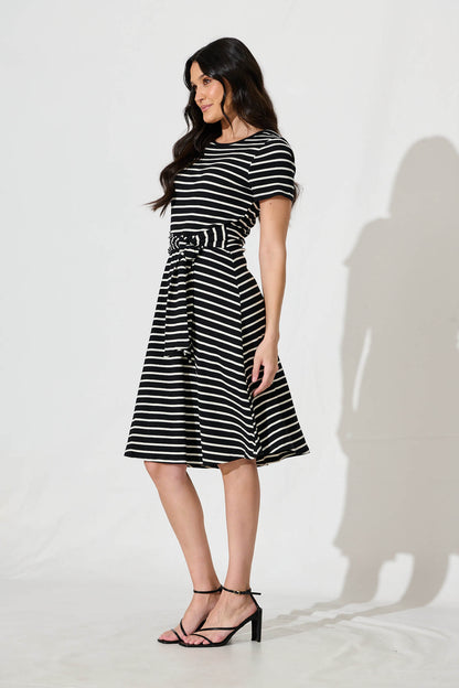 Natuna Midi Dress in Black and White Stripe