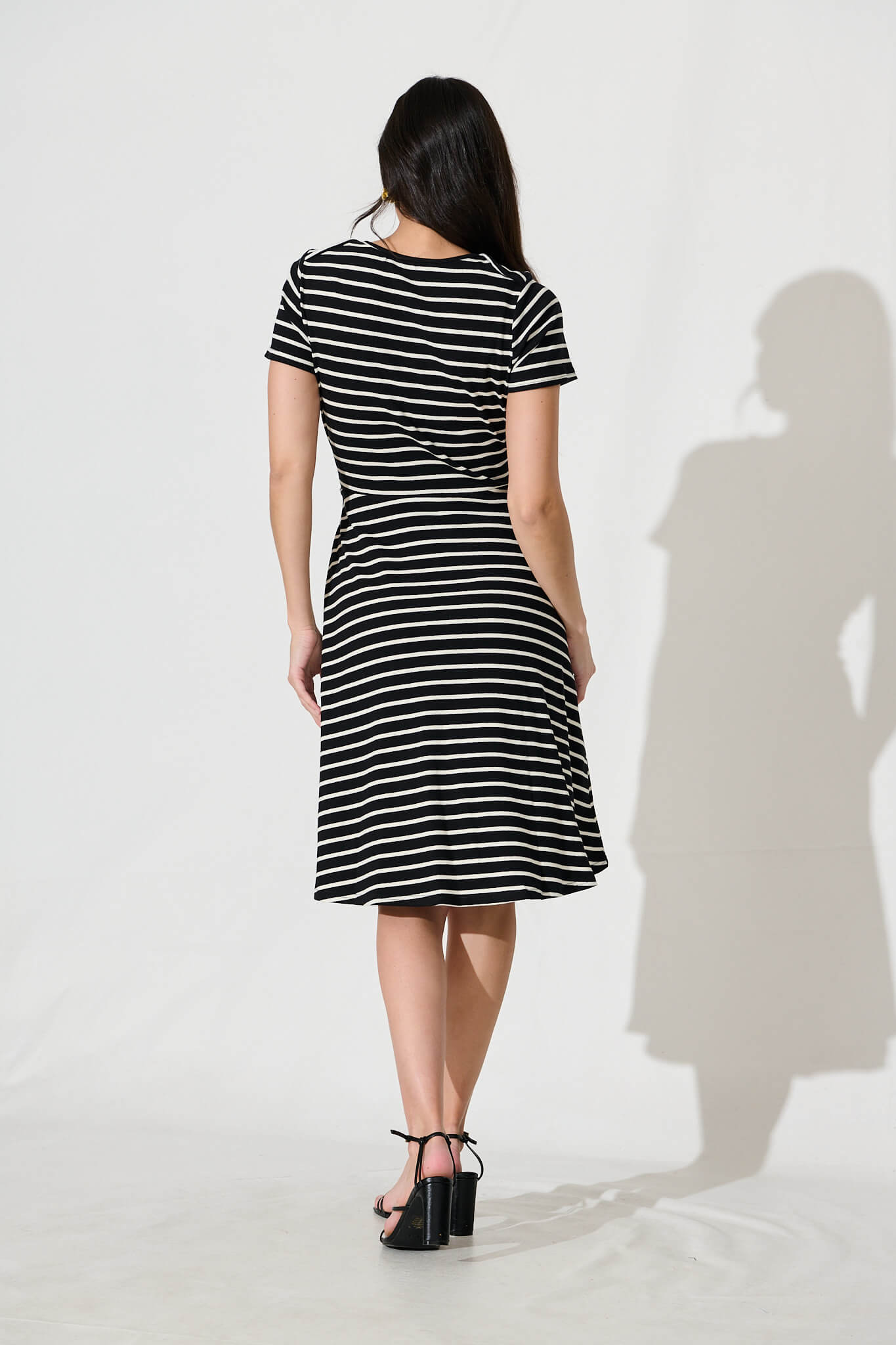 Natuna Midi Dress in Black and White Stripe