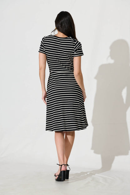 Natuna Midi Dress in Black and White Stripe