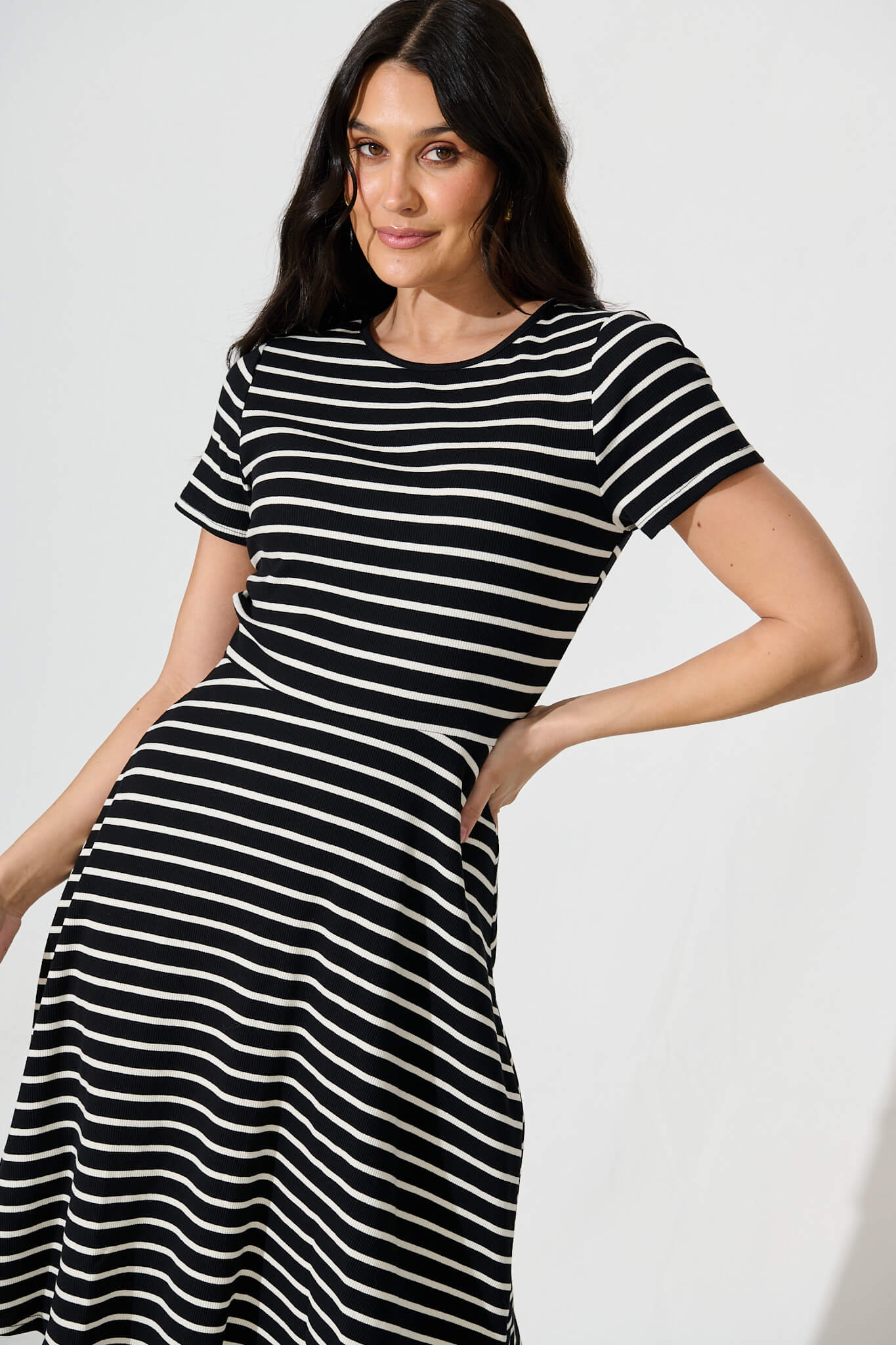 Natuna Midi Dress in Black and White Stripe