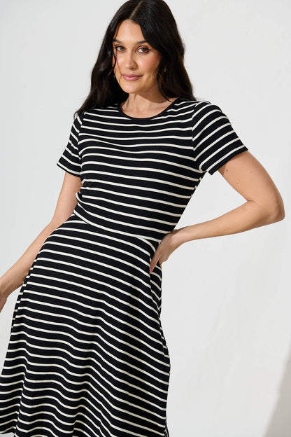 Natuna Midi Dress in Black and White Stripe
