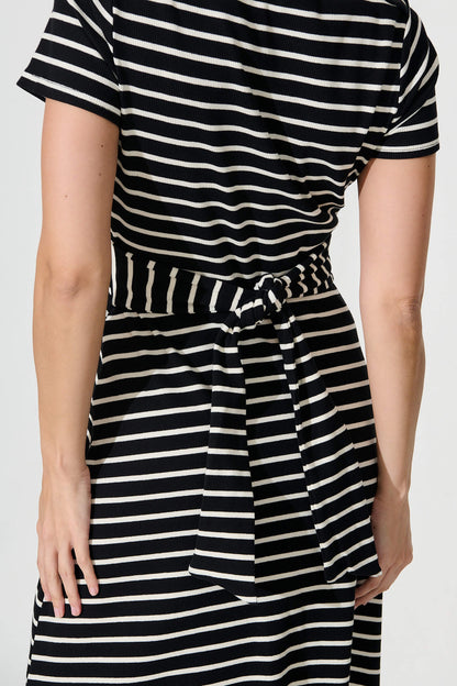 Natuna Midi Dress in Black and White Stripe