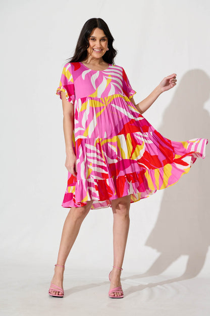 Jacklyn Smock Dress in Multi Pink Graphic Print
