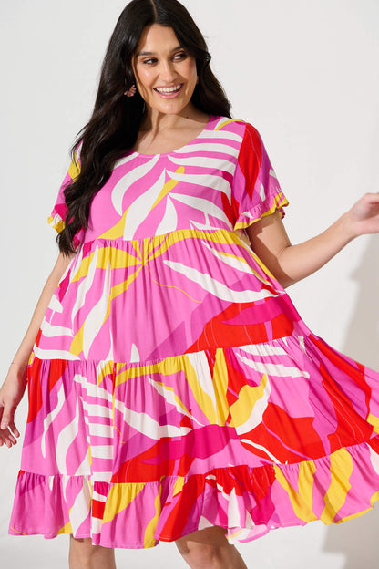 Jacklyn Smock Dress in Multi Pink Graphic Print