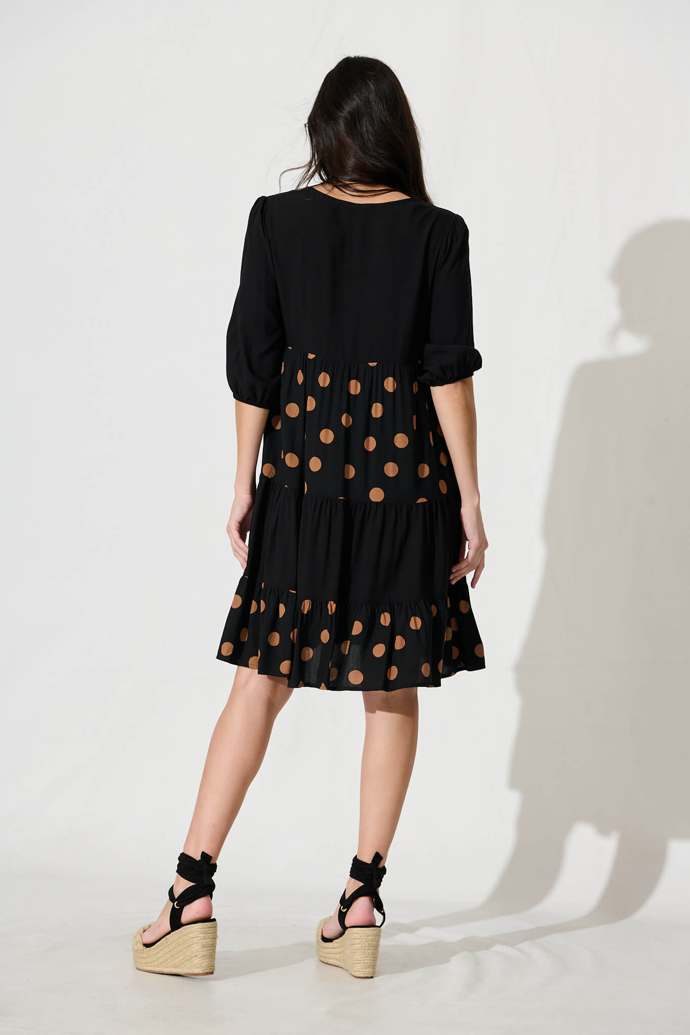 Vitria Smock Dress in Black with Brown Spot