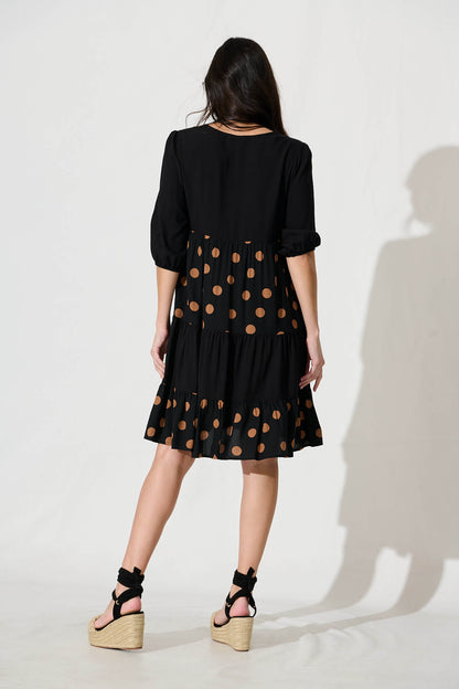 Vitria Smock Dress in Black with Brown Spot