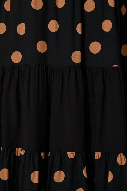 Vitria Smock Dress in Black with Brown Spot