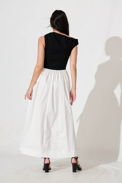 Merci Maxi Dress in Black and White Cotton