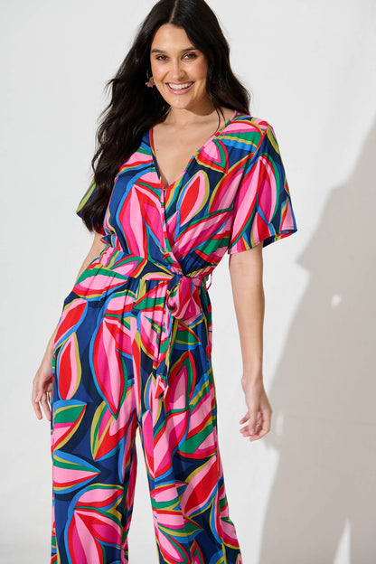 Calliope Jumpsuit in Navy with Multi Print