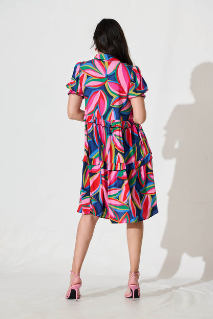 Power Of Love Shirt Dress In Navy With Multi Print