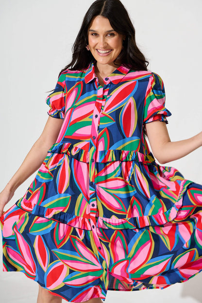 Power Of Love Shirt Dress In Navy With Multi Print