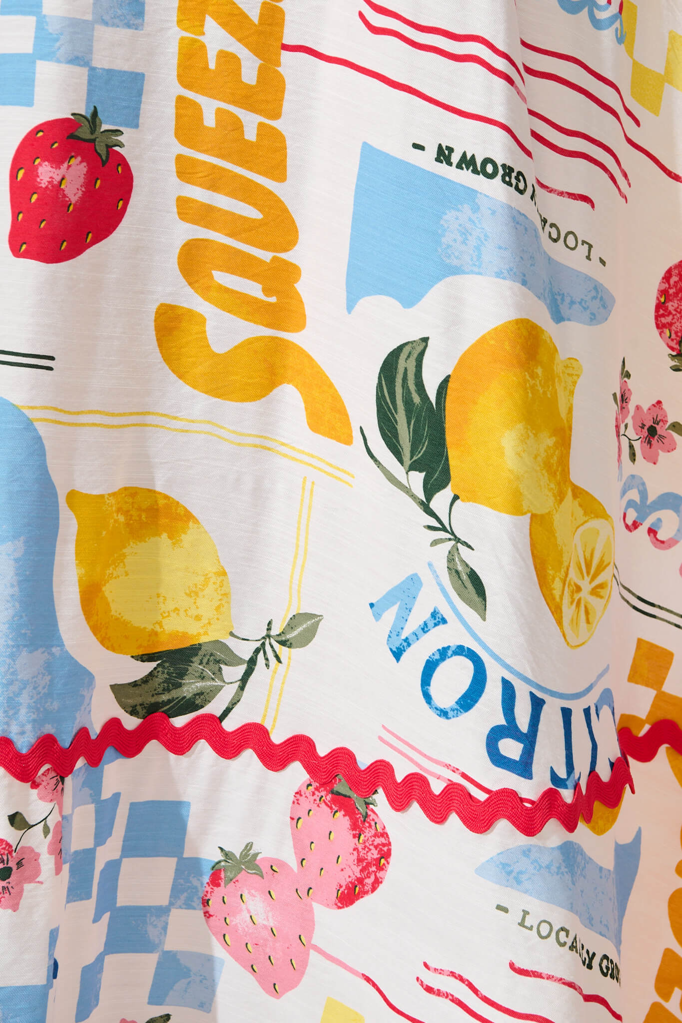 Somerset Maxi Sundress In White Lemon Print Ric Rac Trim