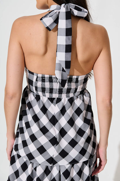 Dolson Halter Neck Midi Dress in Black and White Gingham