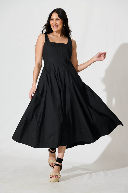 Angelita Midi Dress In Black Cotton