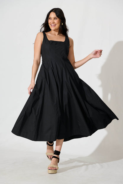 Angelita Midi Dress In Black Cotton