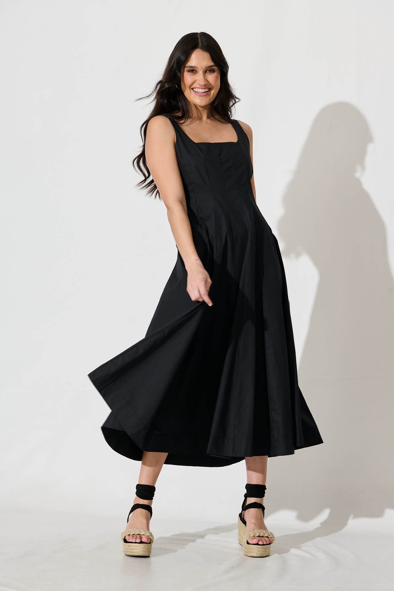 Angelita Midi Dress In Black Cotton
