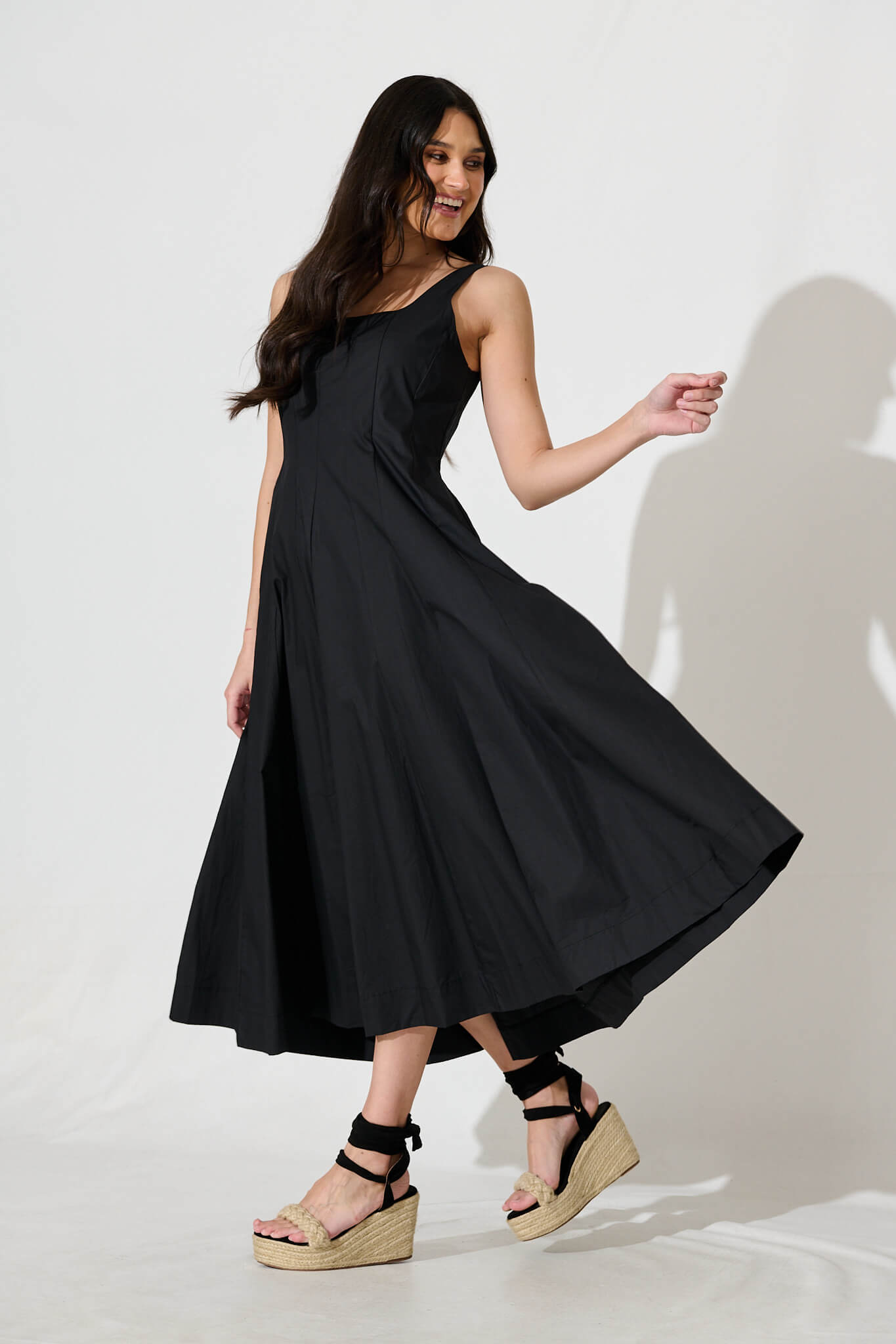 Angelita Midi Dress In Black Cotton