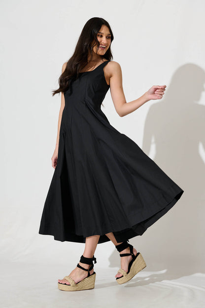 Angelita Midi Dress In Black Cotton