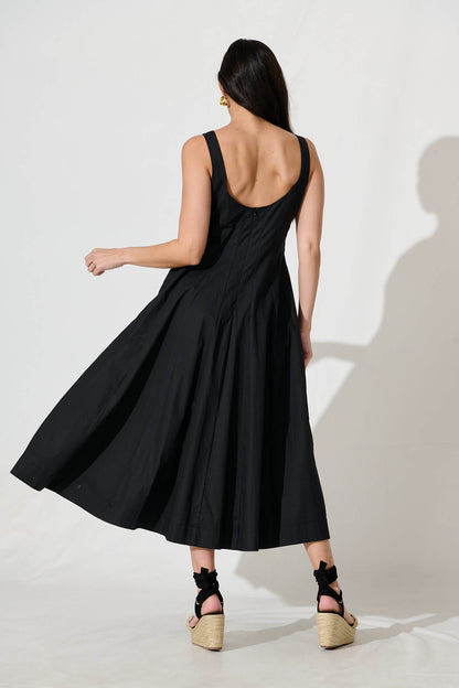 Angelita Midi Dress In Black Cotton