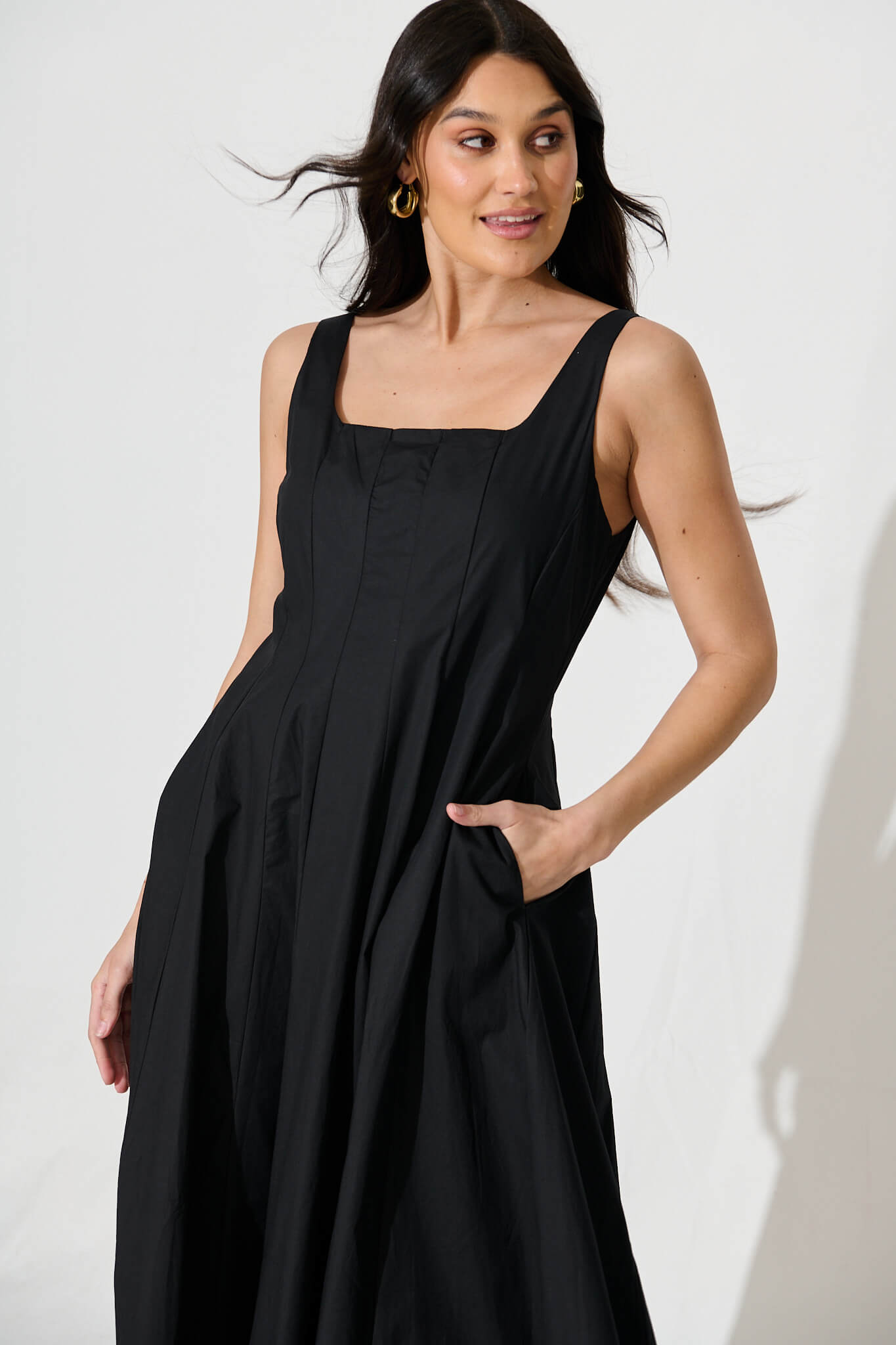 Angelita Midi Dress In Black Cotton