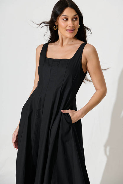 Angelita Midi Dress In Black Cotton