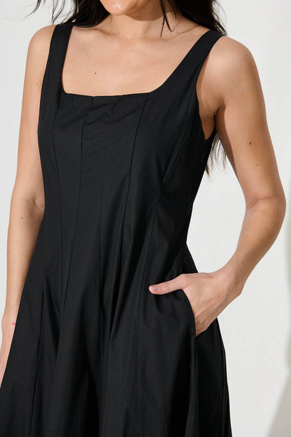 Angelita Midi Dress In Black Cotton