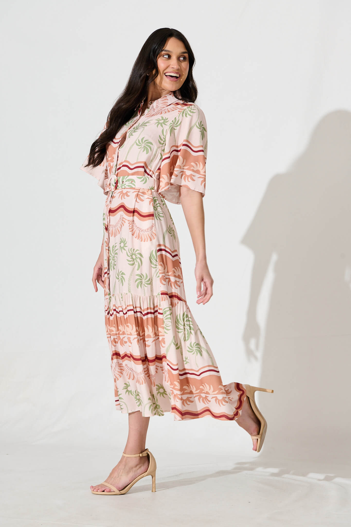 Vance Midi Shirt Dress in Beige Multi Print