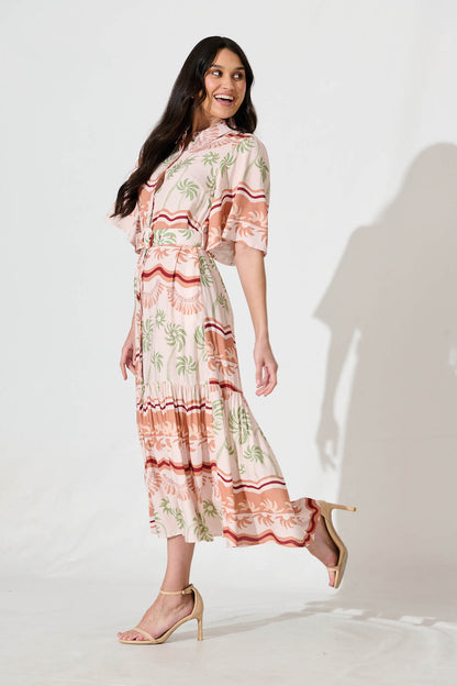 Vance Midi Shirt Dress in Beige Multi Print