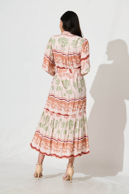 Vance Midi Shirt Dress in Beige Multi Print